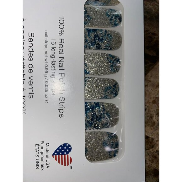 Color Street 100% Real Nail Polish Strips Glitter Silver & Blue Design 16 Long-L - Picture 3 of 8